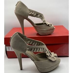 Elle Woman's Ruffled Dress Heels Elenchanttan Size 6.5 Beige Heels 4in pre-owned